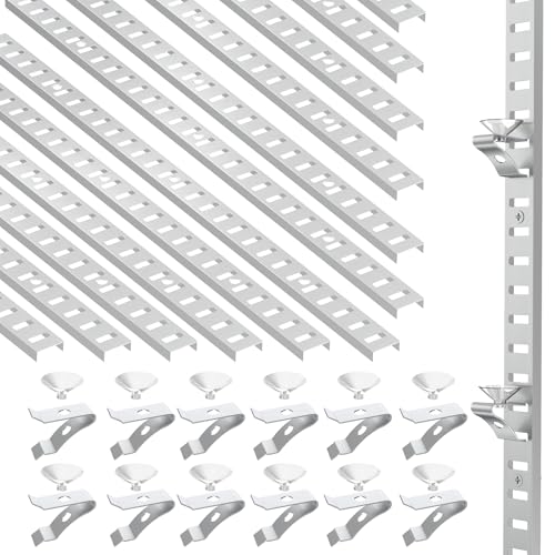 Pearwow 12 Pcs 17Inch Shelf Pilaster and 12 Pcs Shelf Clips Adjustable Shelf Brackets Shelf Rail Metal Mortise Mount Pilaster Strip Standard for Wall Shelving System Closet Organization Storage - Image 1