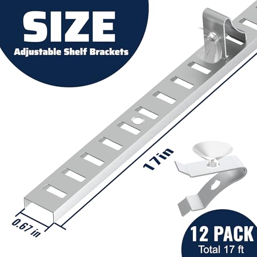Pearwow 12 Pcs 17Inch Shelf Pilaster and 12 Pcs Shelf Clips Adjustable Shelf Brackets Shelf Rail Metal Mortise Mount Pilaster Strip Standard for Wall Shelving System Closet Organization Storage - Image 3