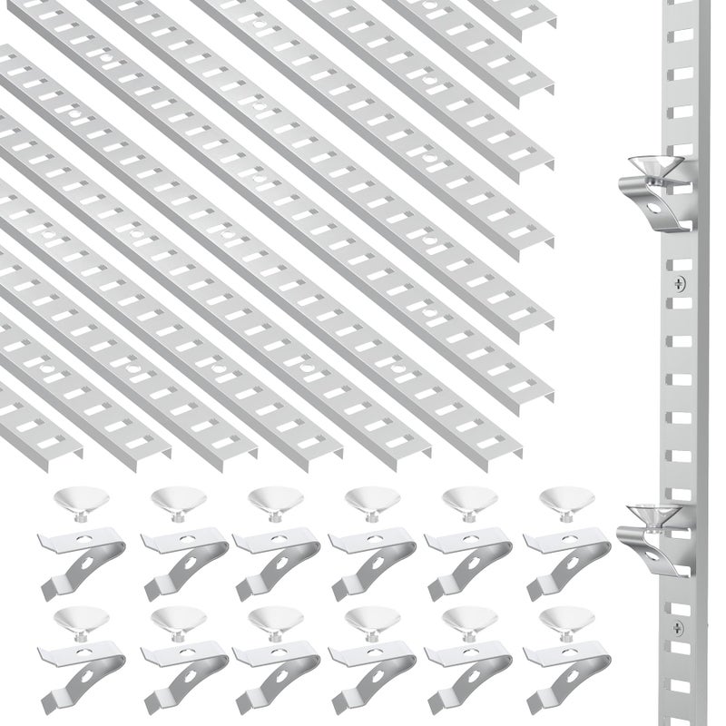 Pearwow 12 Pcs 17Inch Shelf Pilaster and 12 Pcs Shelf Clips Adjustable Shelf Brackets Shelf Rail Metal Mortise Mount Pilaster Strip Standard for Wall Shelving System Closet Organization Storage - Image 2