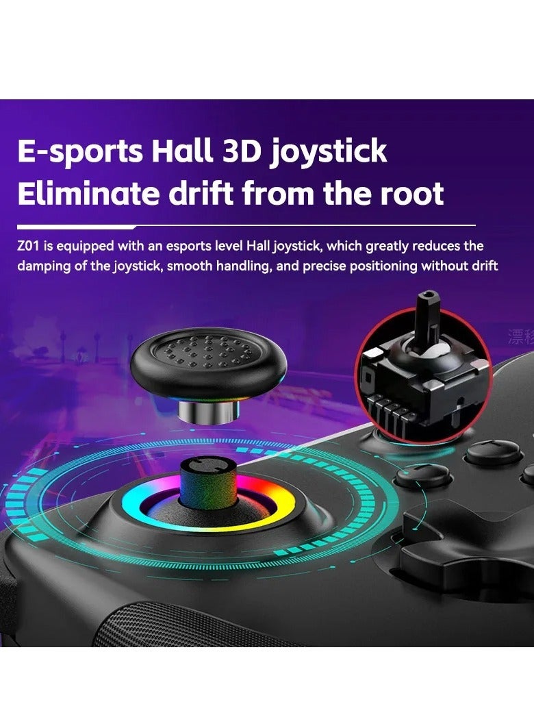 Z01 Wireless Game Controller, Bluetooth 6 Axis Motion Sensor Gamepad, Portable Cloud Controller Remote Joystick, Programmable Hall Joystick For Android, iOS, Switch, Steam, PS3 PS4, Pc, (Black)