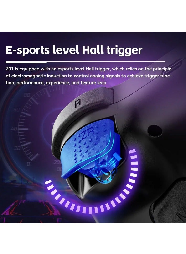 Z01 Wireless Game Controller, Bluetooth 6 Axis Motion Sensor Gamepad, Portable Cloud Controller Remote Joystick, Programmable Hall Joystick For Android, iOS, Switch, Steam, PS3 PS4, Pc, (Black)