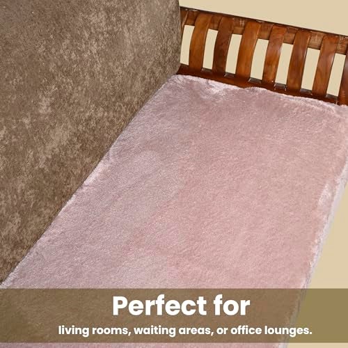 FABANE Premium Faux Rabbit Fur Sofa Cover – Rosy Beige – 3-Seater (27" × 72" / 70 × 180 cm) | Plush, Washable, Anti-Slip Sofa Protector Mat - Image 2