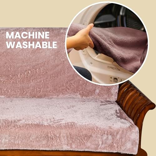 FABANE Premium Faux Rabbit Fur Sofa Cover – Rosy Beige – 3-Seater (27" × 72" / 70 × 180 cm) | Plush, Washable, Anti-Slip Sofa Protector Mat - Image 5