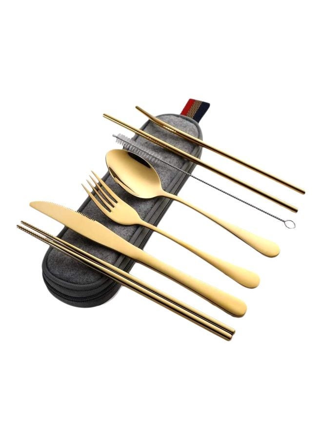 NIBEMINENT 8-Piece Portable Travel Cutlery Set Gold/grey - Image 1