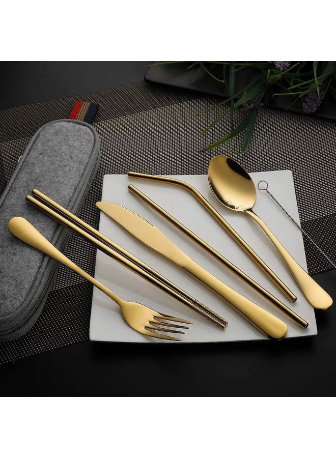 NIBEMINENT 8-Piece Portable Travel Cutlery Set Gold/grey - Image 3