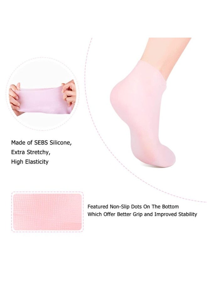 شابية زوجان من جوارب السيليكون المرطبة - عناية بالقدمين غنية بجل الصبار لعلاج تشققات الكعبين وجفاف الجلد، جوارب باديكير للاستخدام الليلي للنساء، علاج سبا ناعم وقابل لإعادة الاستخدام. - Image 4