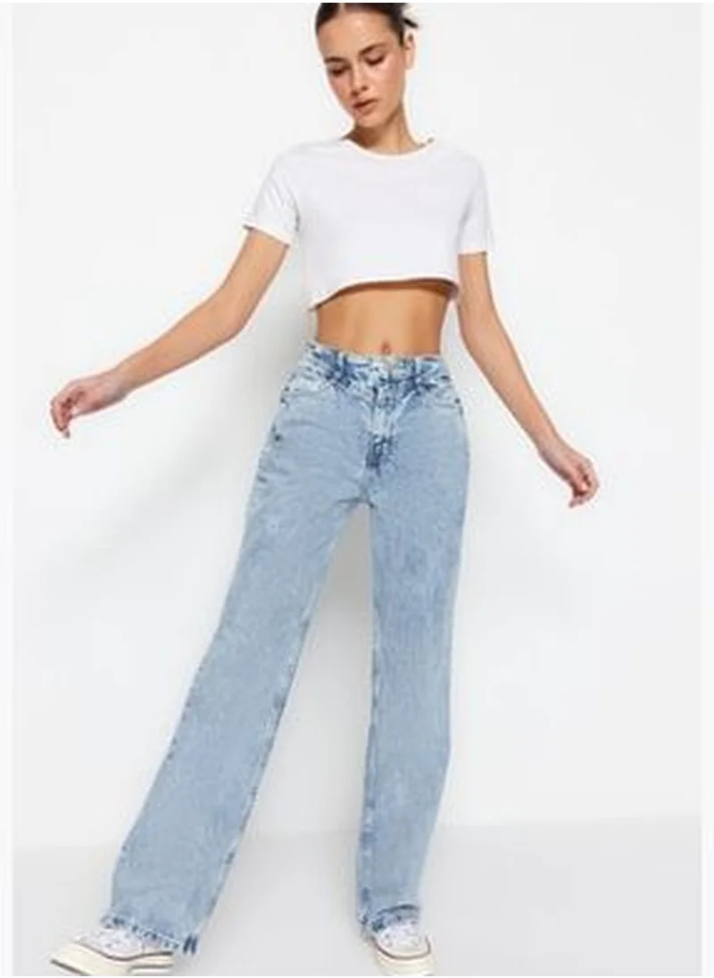 trendyol Blue Waist Detailed High Waist Wide Leg Jeans TWOSS21JE0385