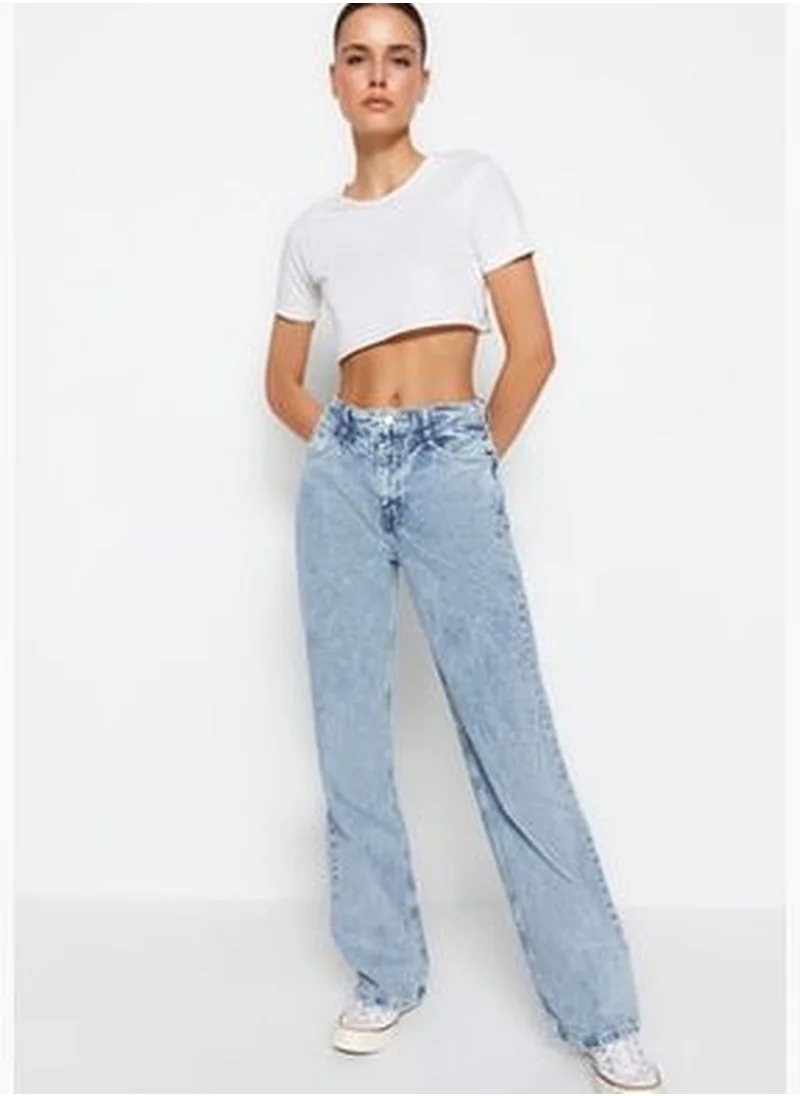 trendyol Blue Waist Detailed High Waist Wide Leg Jeans TWOSS21JE0385