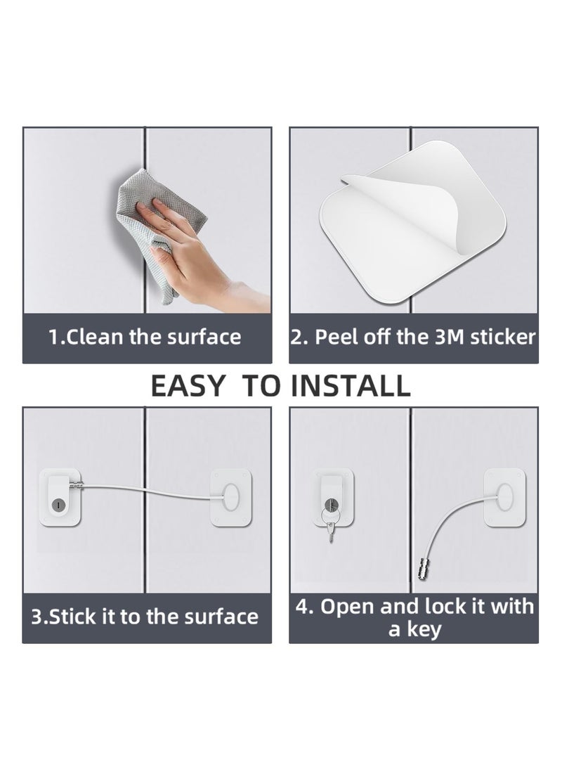 Fasola Refrigerator Lock , Fridge Lock with Silicone Wire Protection Fridge Locks for Kids Easy to Use and Install Fridge Locks with Key Surface-Friendly Freezer Lock(White) - Image 3