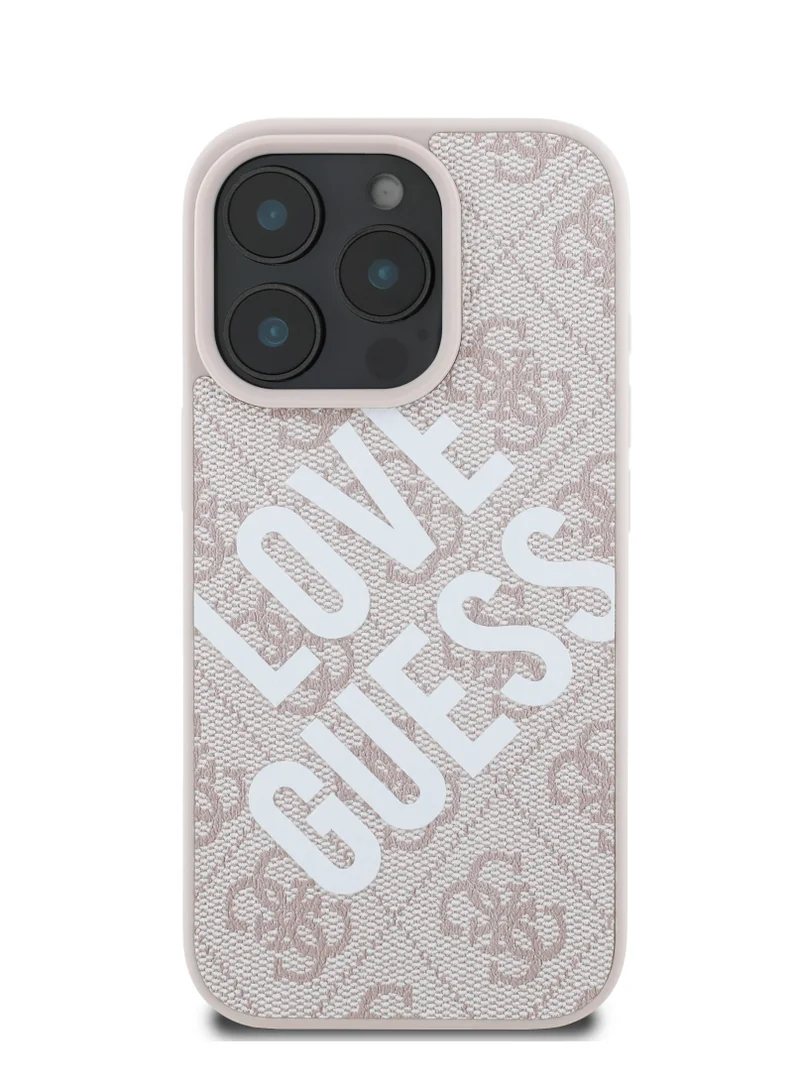 GUESS PU Hard Case with BIG LOVE GUESS Logo for iPhone 16 Pro Max/ Slim Profile/ Easy Snap-On/ Comfortable Grip - Pink
