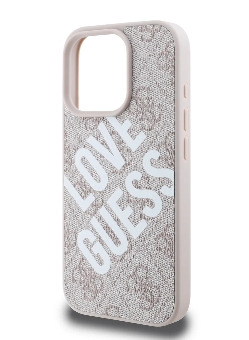 GUESS PU Hard Case with BIG LOVE GUESS Logo for iPhone 16 Pro Max/ Slim Profile/ Easy Snap-On/ Comfortable Grip - Pink