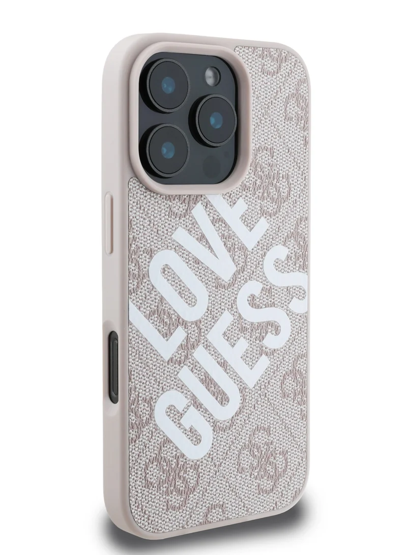 GUESS PU Hard Case with BIG LOVE GUESS Logo for iPhone 16 Pro Max/ Slim Profile/ Easy Snap-On/ Comfortable Grip - Pink