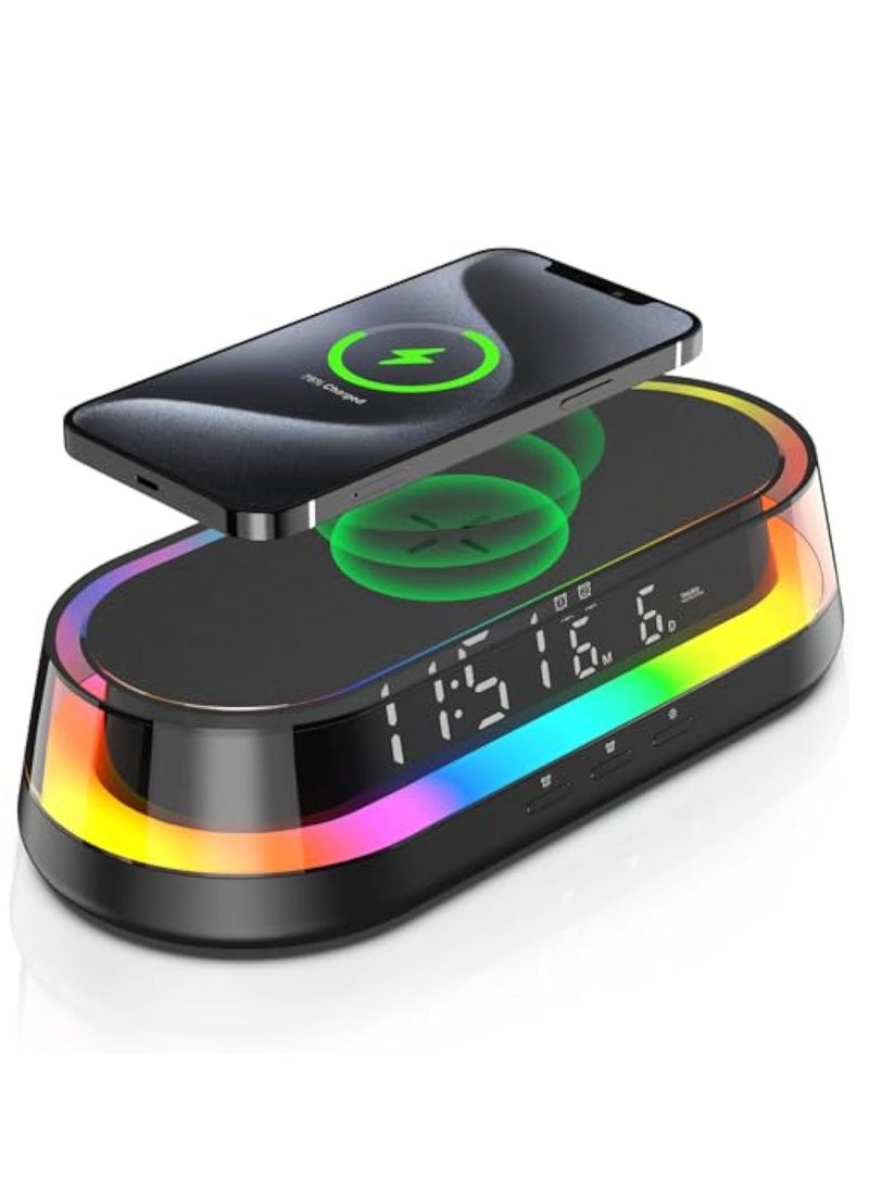 KASTWAVE Digital Alarm Clock for Bedrooms, 15W with USB wireless Charging Port Nightlight, Silent Alarm Clocks, LED Display, Colorful Atmosphere Lights,Touch Bedside Alarm Clock with Adjustable Brightness - Image 1