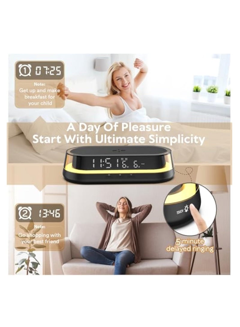 KASTWAVE Digital Alarm Clock for Bedrooms, 15W with USB wireless Charging Port Nightlight, Silent Alarm Clocks, LED Display, Colorful Atmosphere Lights,Touch Bedside Alarm Clock with Adjustable Brightness - Image 5