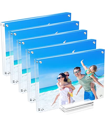JUOIFIP JUOIFIP 5 Pack Acrylic Picture Frame 46 Clear Double Sided Magnetic Photo Frame  Frameless Baby Friend Family Picture Desktop Display with Support Stand and Gift Boxes 