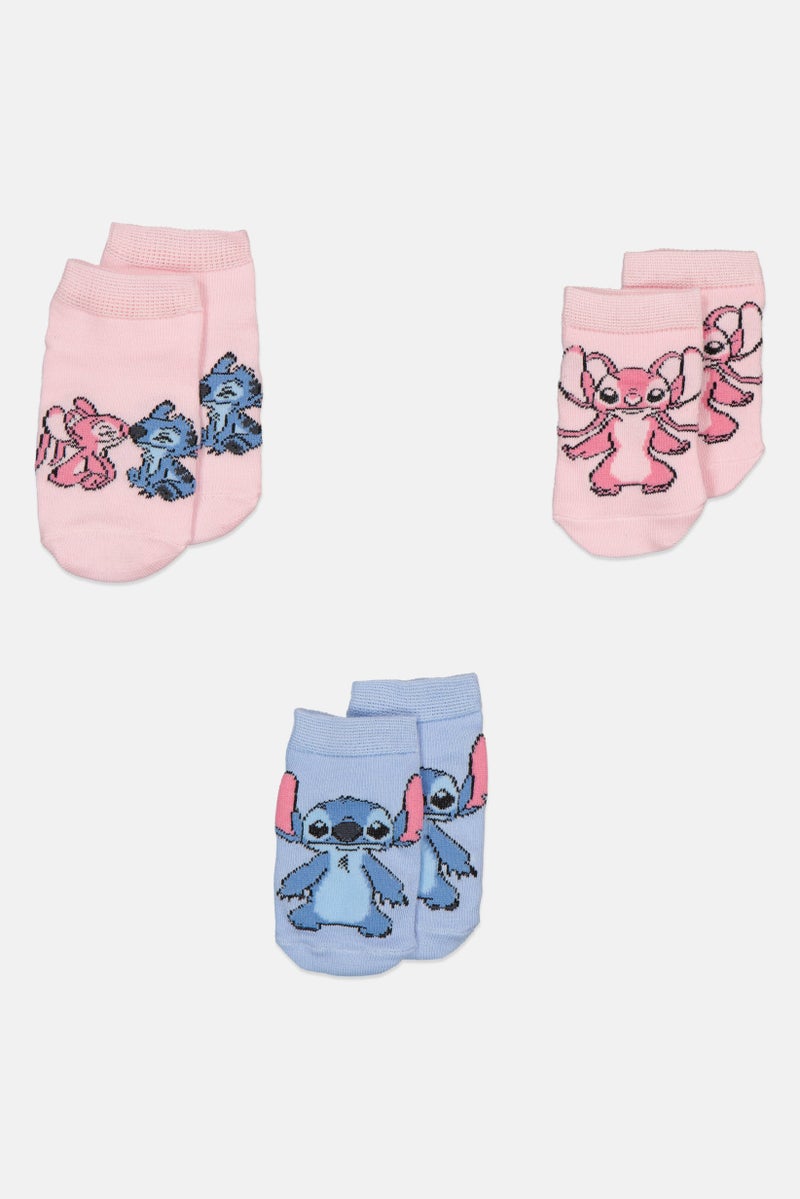 Disney Toddlers Girl 3 Pairs Disney Stitch Graphic Print Ankle Socks, Multicolor - Image 3