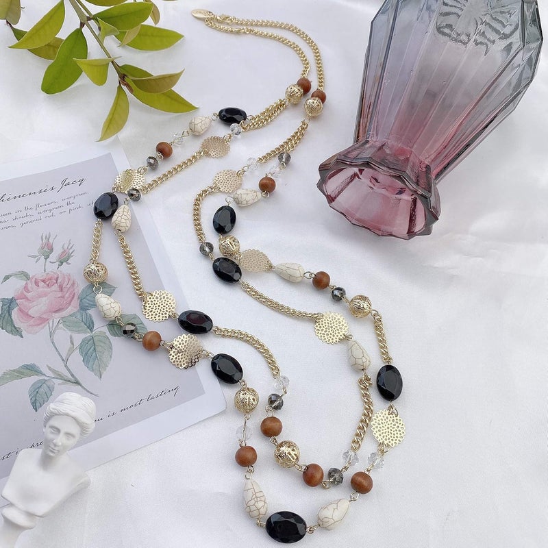 Bocar Long Necklaces for Women Trendy, Boho Layered Crystal Beaded Collar Necklaces for Women, Fashion Statement Necklaces Jewelry - Image 3