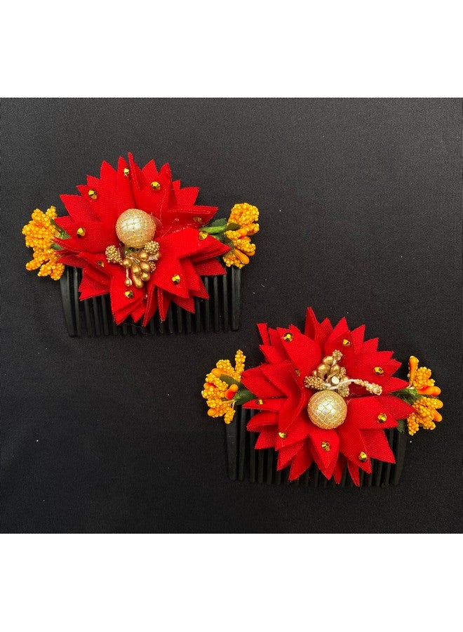 Vinshbond Fancy Flower Comb & Hair Side Comb/Clip Flower Design Juda Comb/Women & Girls Pack -2 Multi. - Image 1