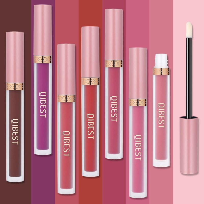 QiBest 7Pcs Matte Liquid Lipstick and 1Pcs Lip Plumper Makeup Set, Pigmented Waterproof Halloween Lip Make Up Valentine's Gift Lip Gloss Sets Long Wearing Velvet Lip Kit for Teens & Women - Image 3