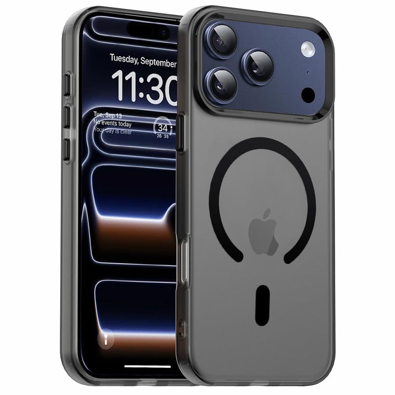 Elzzi غطاء خلفي غير شفاف لهاتف آيفون 17 برو ماكس، غطاء هاتف مضاد للصدمات ومضاد لبصمات الأصابع مع شحن لاسلكي مغناطيسي، غطاء واقي متوافق مع MagSafe للرجال والنساء (أسود) - Image 1