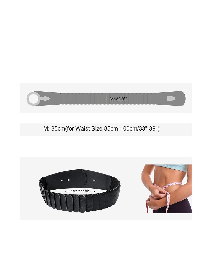 Vintage Wide Elastic Waist Belt for Women, Thick Stretch Interlock Buckle, Retro Leather Waistband for Dress Decoration, Perfect for Girls and Ladies in Black - Image 4