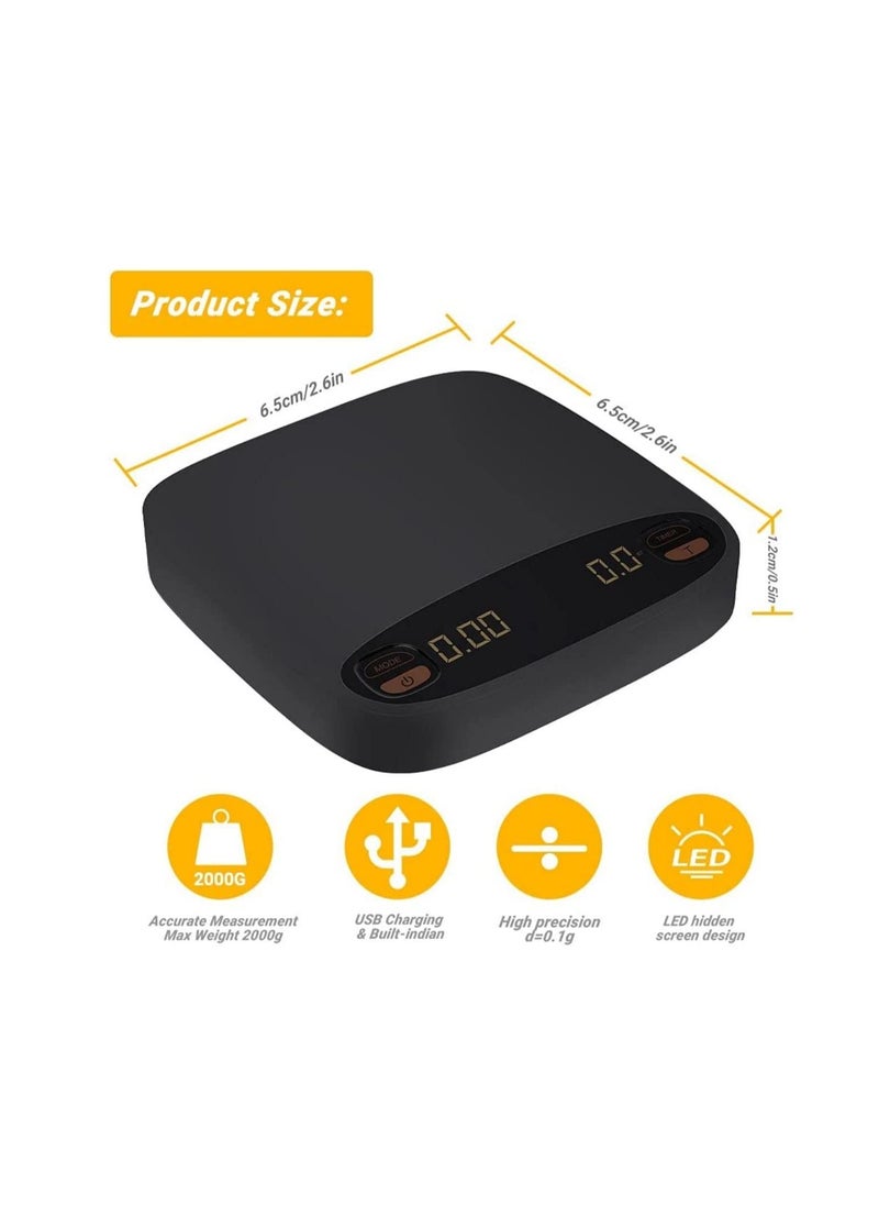 SYOSI - Digital Kitchen Scales, 2kg0.1g Precision Pour Over Drip Coffee Scale Multifunctional USB Cooking Food Scale with 4 Working Modes Timer LCD Backlit Tare Function Silicone Mat for Home Office - Image 1