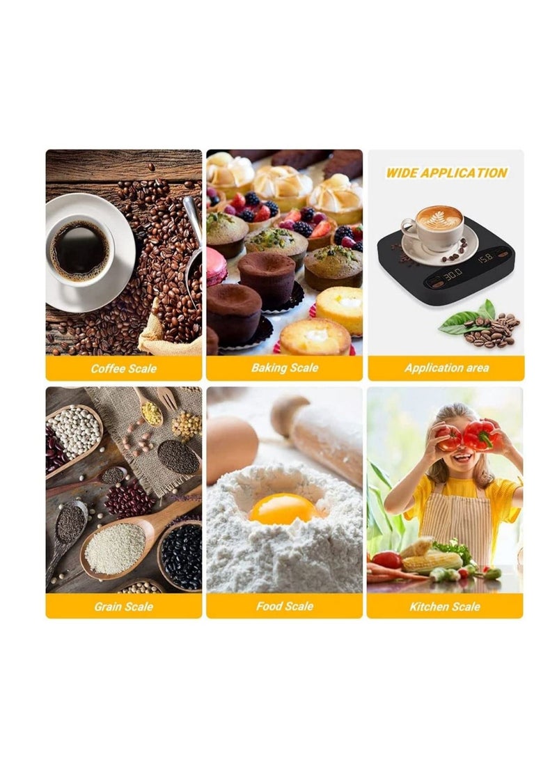 SYOSI - Digital Kitchen Scales, 2kg0.1g Precision Pour Over Drip Coffee Scale Multifunctional USB Cooking Food Scale with 4 Working Modes Timer LCD Backlit Tare Function Silicone Mat for Home Office - Image 1