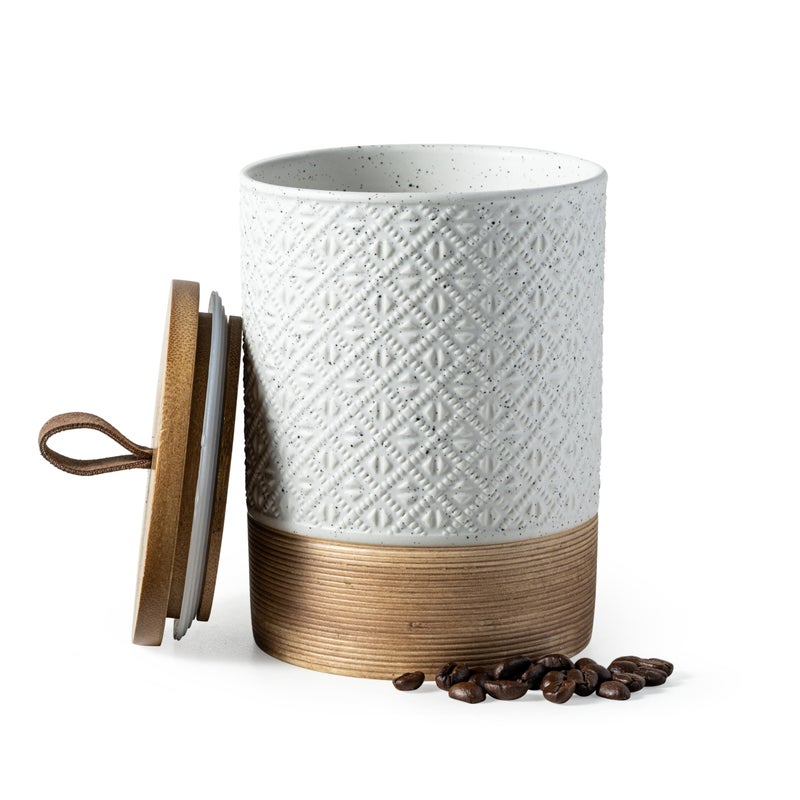 Miamolo Large Coffee Containers with Lids, Ceramic Coffee Canister Kitchen Food Storage Cookie Jars with Airtight Lid for Spice Sugar Tea Candy, Stackable Decorative Jars for Counter - White 28 fl.oz - Image 1