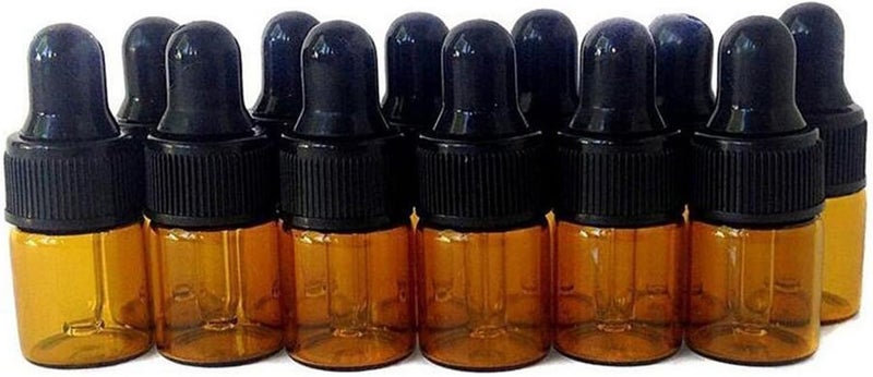 1ml 1/4 Dram Refillable Amber Glass Essential Oil Bottles with Glass Eyed Droppers Makeup Cosmetic Sample Container Bottle Jar for Essential Oil Aromatherapy Use Pack of 12 (1ml)