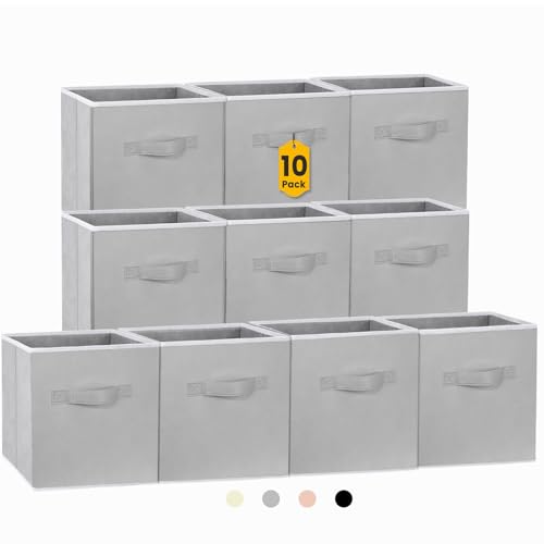 Criusia Storage Cubes, 11 Inch Cube Storage Bins for Shelves (10 Pack), Fabric Collapsible Storage Bins with Dual Handles, Foldable Cube Baskets for Clothes, Closet Organizers and Storage Box (Grey) - Image 1