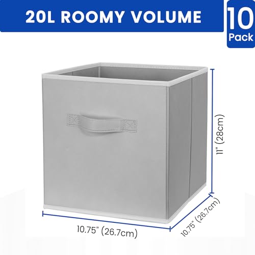 Criusia Storage Cubes, 11 Inch Cube Storage Bins for Shelves (10 Pack), Fabric Collapsible Storage Bins with Dual Handles, Foldable Cube Baskets for Clothes, Closet Organizers and Storage Box (Grey) - Image 4