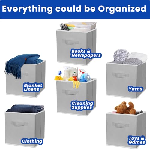 Criusia Storage Cubes, 11 Inch Cube Storage Bins for Shelves (10 Pack), Fabric Collapsible Storage Bins with Dual Handles, Foldable Cube Baskets for Clothes, Closet Organizers and Storage Box (Grey) - Image 3
