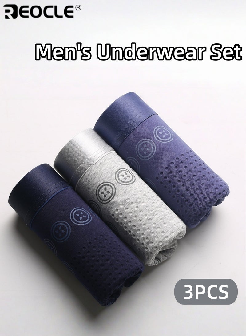 REOCLE 3PCS Men's 50s Ultra Fine Combed Cotton Underwear Set 3-Pack Breathable Mesh Design with Negative Ion Technology & Graphene Crotch Comfortable Functional Boxer Briefs for Daily Wear - Image 1