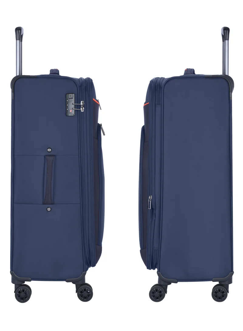 eminent Unisex Soft Travel Bag Large Luggage Trolley Polyester Lightweight Expandable 4 Double Spinner Wheeled Suitcase with 3 Digit TSA lock E788 Navy Blue