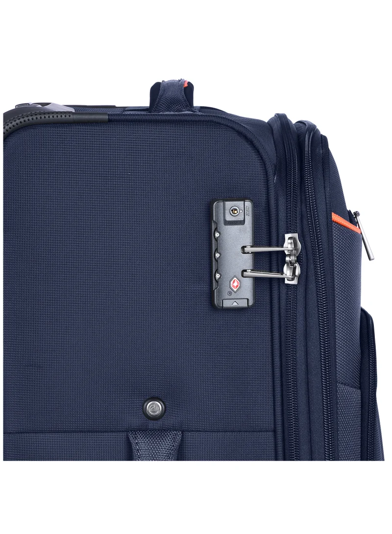 eminent Unisex Soft Travel Bag Large Luggage Trolley Polyester Lightweight Expandable 4 Double Spinner Wheeled Suitcase with 3 Digit TSA lock E788 Navy Blue