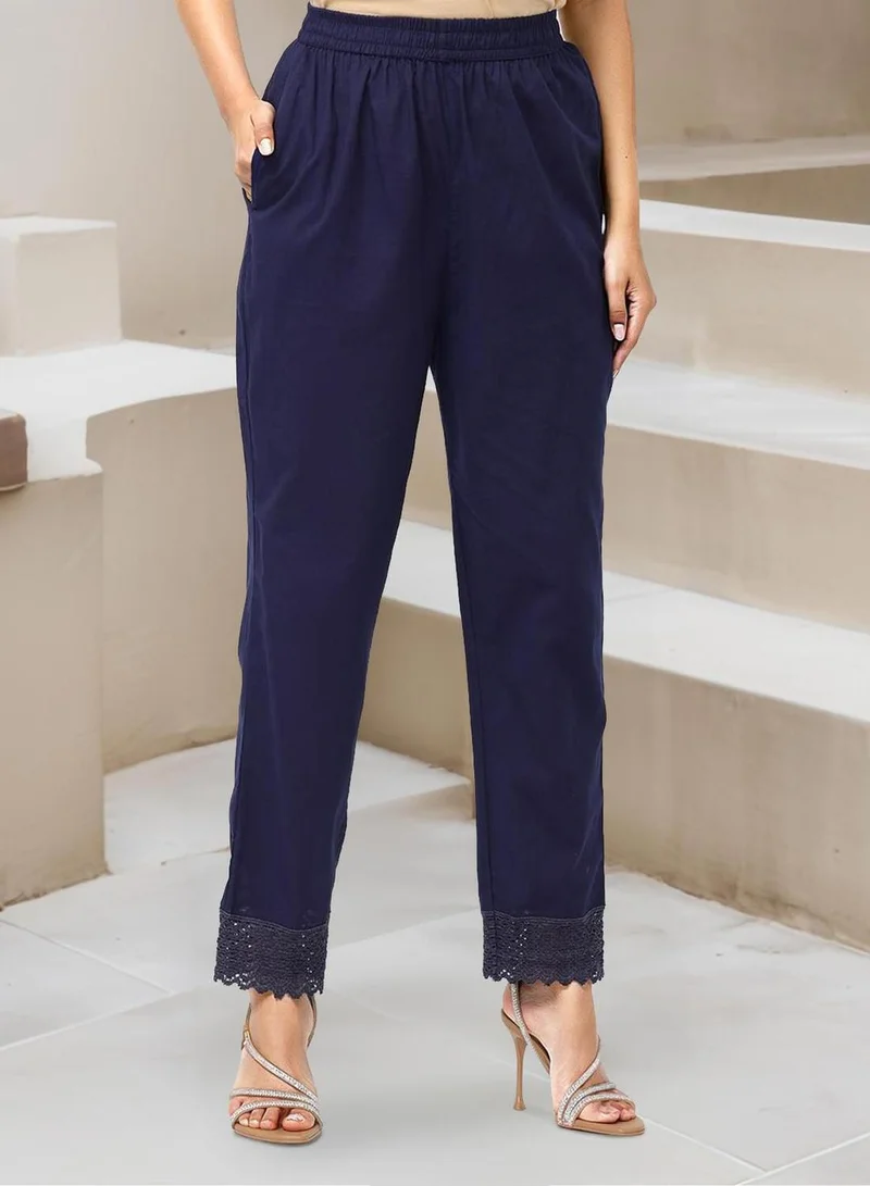 ISHIN  Women Navy Blue Cotton 60x60 Kurta Set with Duppatta for Women | Best Price UAE