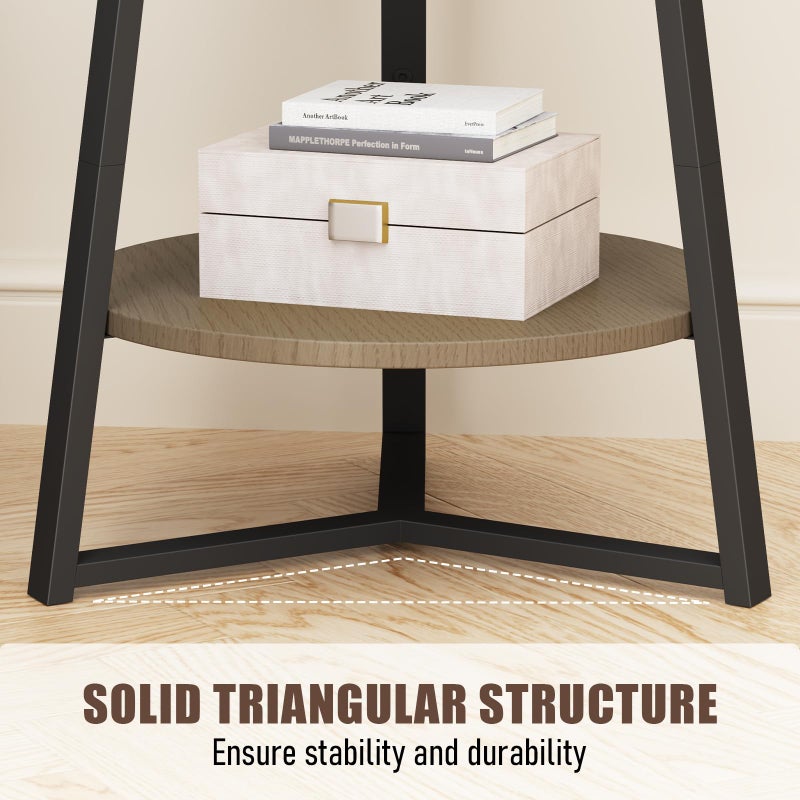 Gadroad Round End Table with Storage Shelf, 2 Tier Farmhouse Side Table Nightstand for Living Room, Bedroom, Wood Tabletop & Black Metal Frame, Walnut Color 15.7 * 15.7 * 23.0inches - Image 5