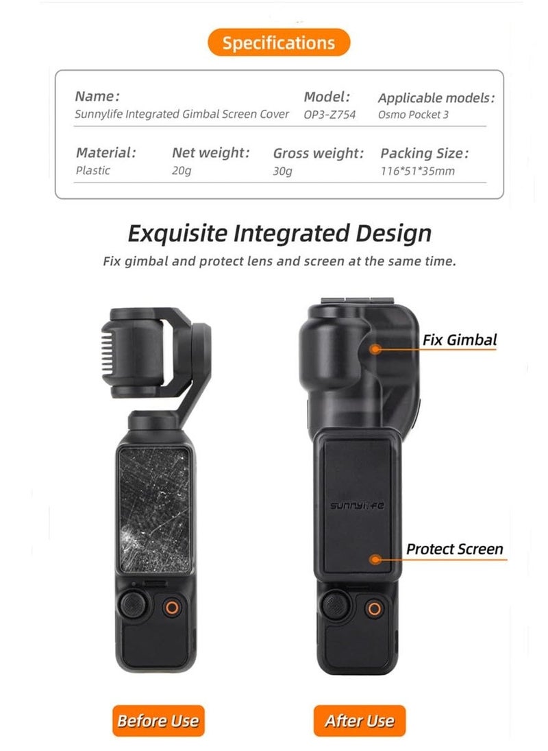 Lens Cover for DJI Osmo Pocket 3, 2-in-1 Flip-Open Protective Lens Cap&Screen Protector, Scratch - Resistant Protective Sleeve for DJI Pocket 3 Accessories (Black) - Image 3