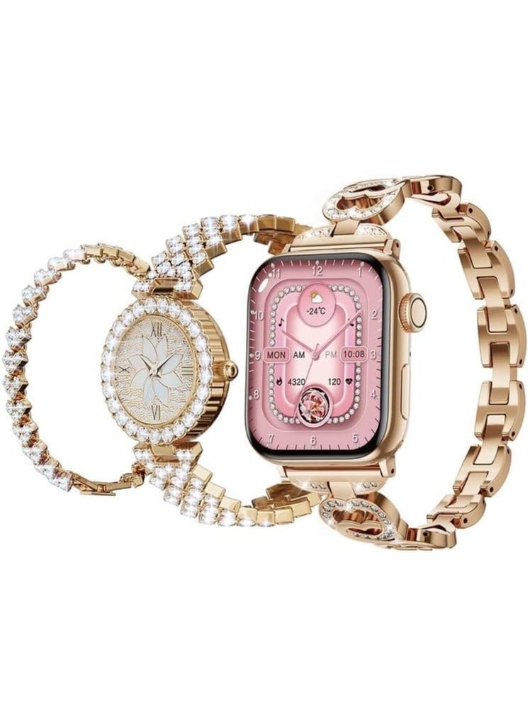 هينو تيكو ساعة ذكية صغيرة G15 سلسلة 10 انيقة مع ساعة انالوج وسوار مع 3 ازواج من الاساور وكيبل شحن مصمم للنساء من هينو تيكو متعددة الالوان - Image 2