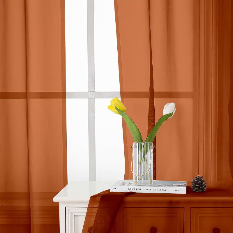 Lecloud Orange Sheer Curtains 84 Inches Long 2 Panels Set, Rod Pocket Transparent Window Treatments for Living Room, Lightweight Breathable Voile Bedroom Curtains Home Decor, Each Panel 42 X 84 Inch - Image 3