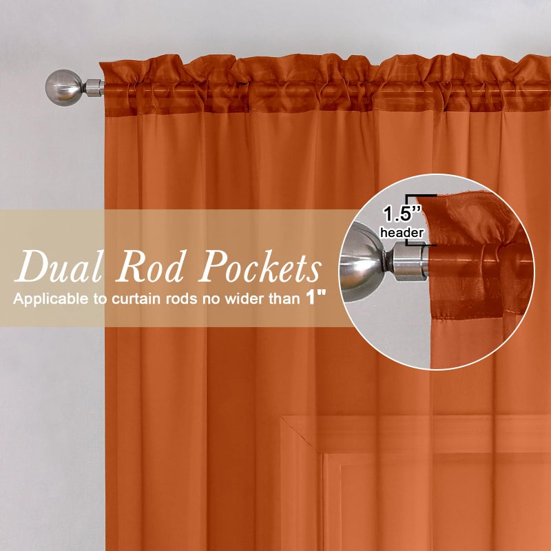 Lecloud Orange Sheer Curtains 84 Inches Long 2 Panels Set, Rod Pocket Transparent Window Treatments for Living Room, Lightweight Breathable Voile Bedroom Curtains Home Decor, Each Panel 42 X 84 Inch - Image 2