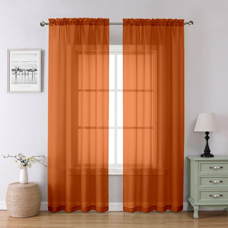 Lecloud Orange Sheer Curtains 84 Inches Long 2 Panels Set, Rod Pocket Transparent Window Treatments for Living Room, Lightweight Breathable Voile Bedroom Curtains Home Decor, Each Panel 42 X 84 Inch - Image 1