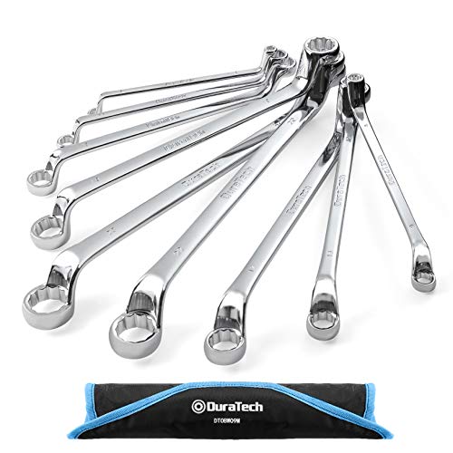 DURATECH Offset Box Wrench Set Metric 9Piece 623mm 75Degree CRV Steel Organized in Rolling Pouch