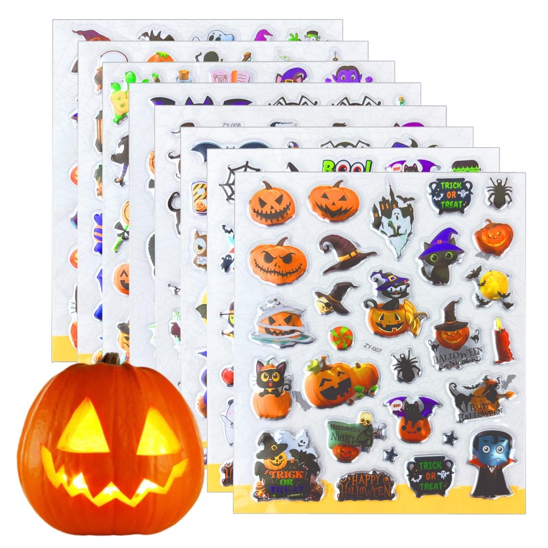 Jsdoin 8 Sheets Halloween Puffy Stickers for Kids, Children 3D Stickers Party Bag Filler for Kids Halloween Party Gifts Scrapbooking Including Pumpkins Jack Ghost Bats Monster Bat Witch - Image 1