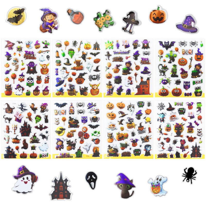 Jsdoin 8 Sheets Halloween Puffy Stickers for Kids, Children 3D Stickers Party Bag Filler for Kids Halloween Party Gifts Scrapbooking Including Pumpkins Jack Ghost Bats Monster Bat Witch - Image 2