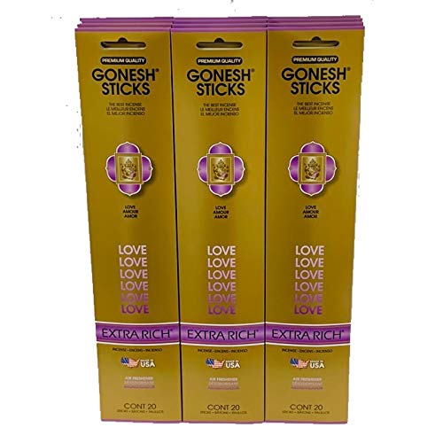 Gonesh Incense Sticks Extra Rich Collection Love 12 Pack 20 SticksPack
