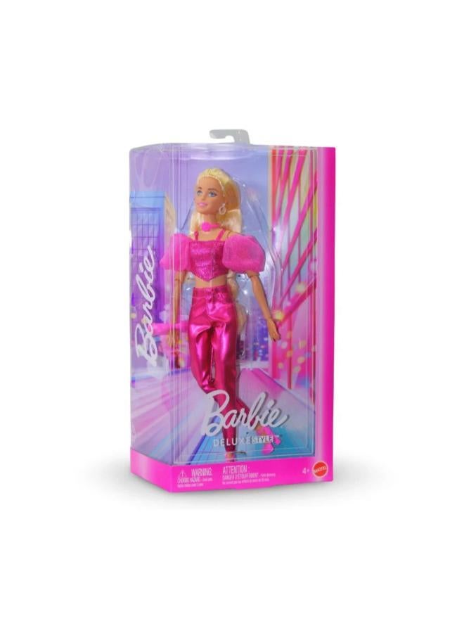 Mattel Barbie Deluxe Style Fashion Doll In Metallic Pink Outfit With Corset Top And Accessories, Blonde