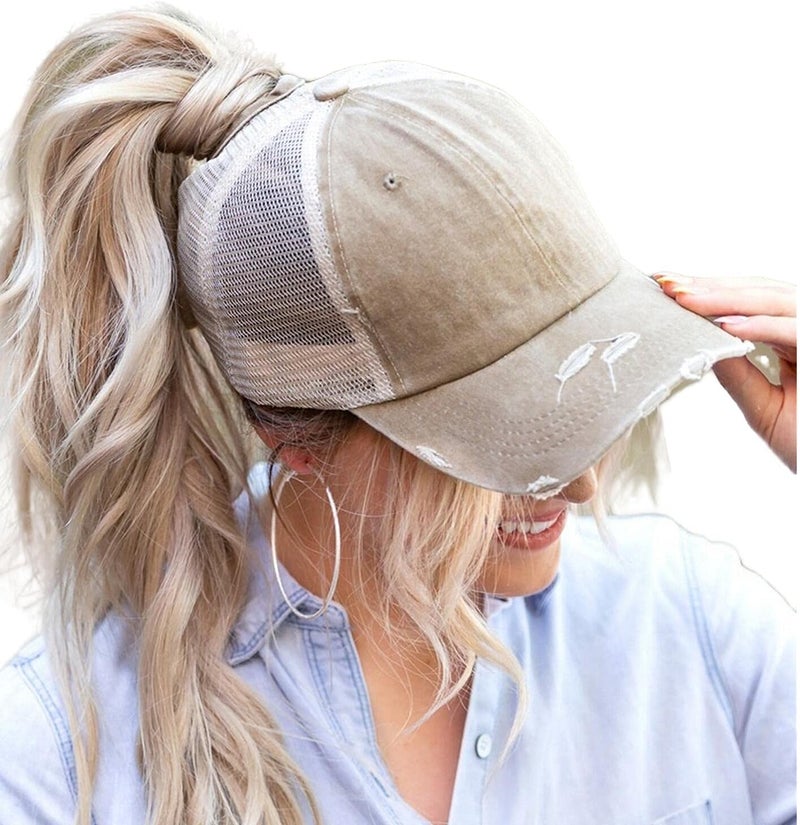 ProMindFun Womens Pony Hat High Ponytail Baseball Cap Girls Messy Bun Caps Camouflage Trucker Bad Hair Day Adjustable Dad Hat - Image 1