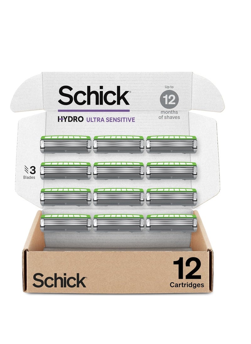 Schick Hydro Ultra Sensitive Razor Refills, 12ct | Razor Blades Refills, Razor Blades for Men, Shaving Blades for Men, Hydro Razor Blades Refill, 3 Blade Razor Heads, 12 Refills