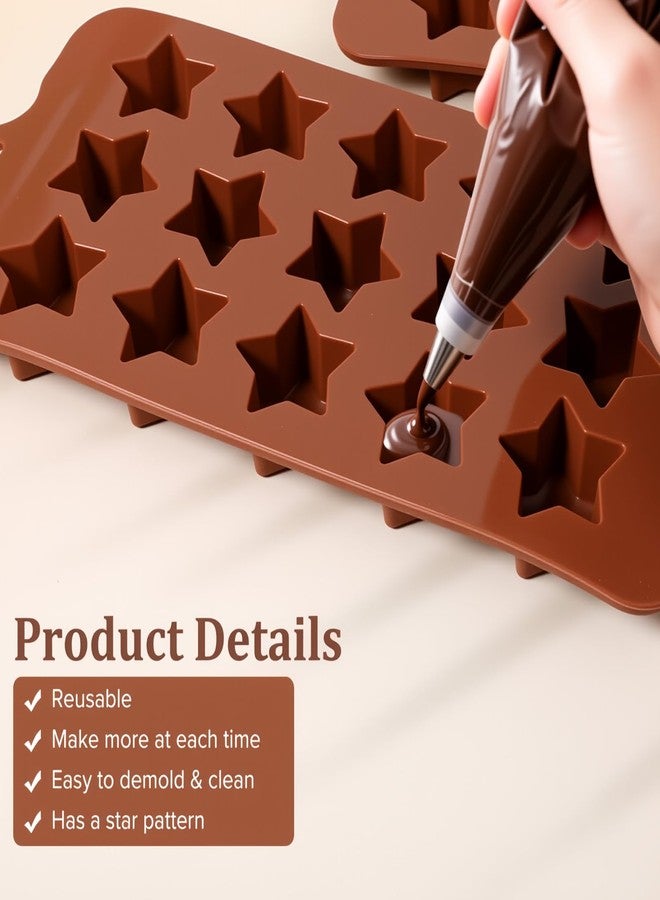 Gtziqa Star Silicone Mold, 2 Pcs 15 Cavities Star Shaped Chocolate Mold Ice Cube Tray Mini 3D Nonstick Cake Molds for Jello, Candy, Soap, Resin, Cookie, Gummy, Pastry (Brown) - Image 3